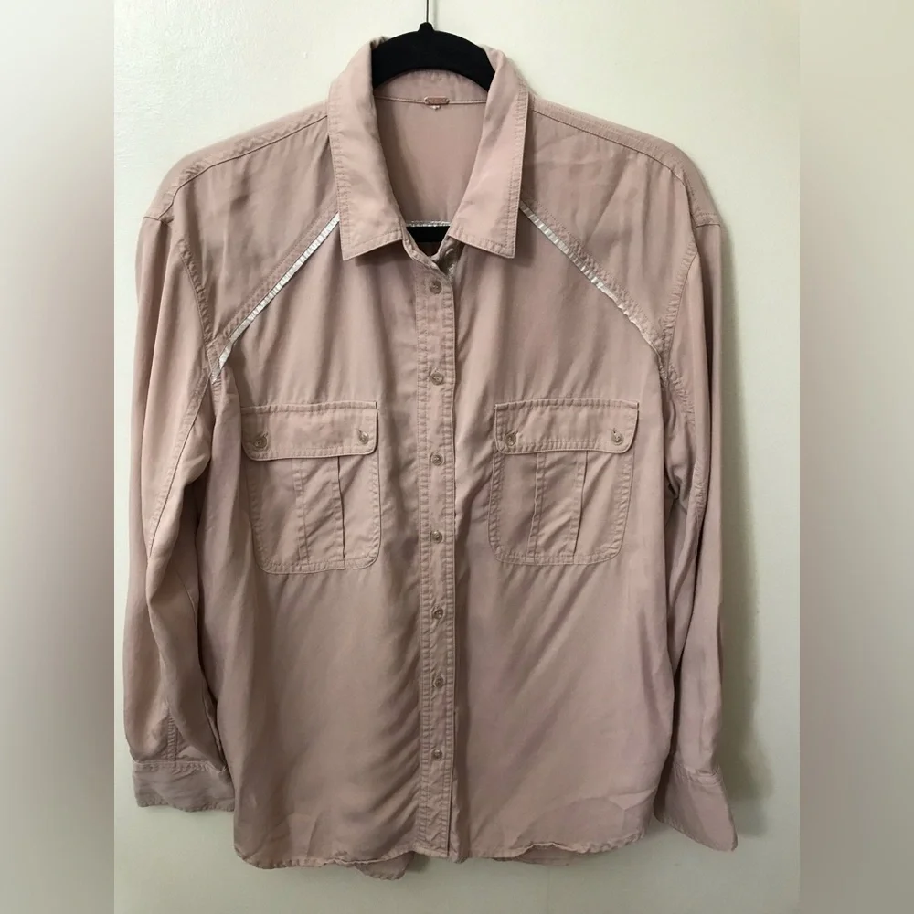Free People Womens Tencel Soft Lightweight Long Sleeve Button Down Shirt Size S